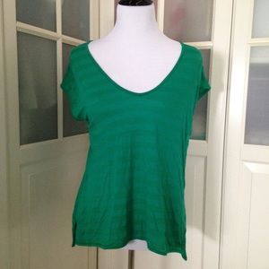 OLIVIA MOON Green stripe button back tee